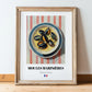 Moules Marinières – on Striped Tablecloth, French Food Art, in wooden frame leaning on the floor