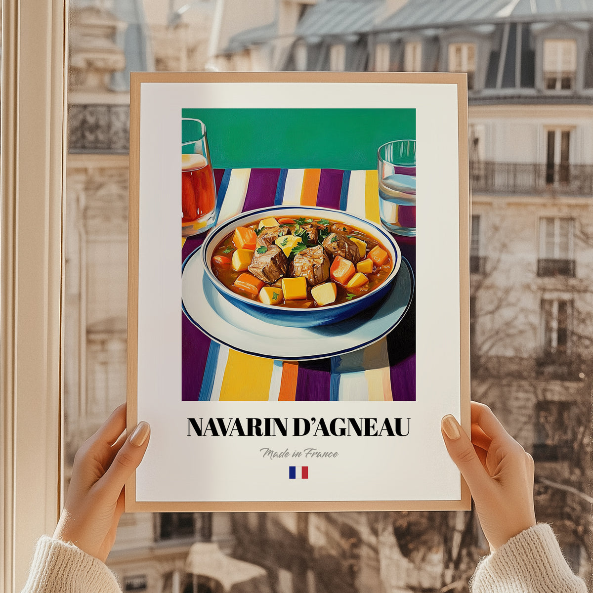 Navarin d’Agneau – Colorful Oil Painting, French Food Poster, styled in a charming Paris street view