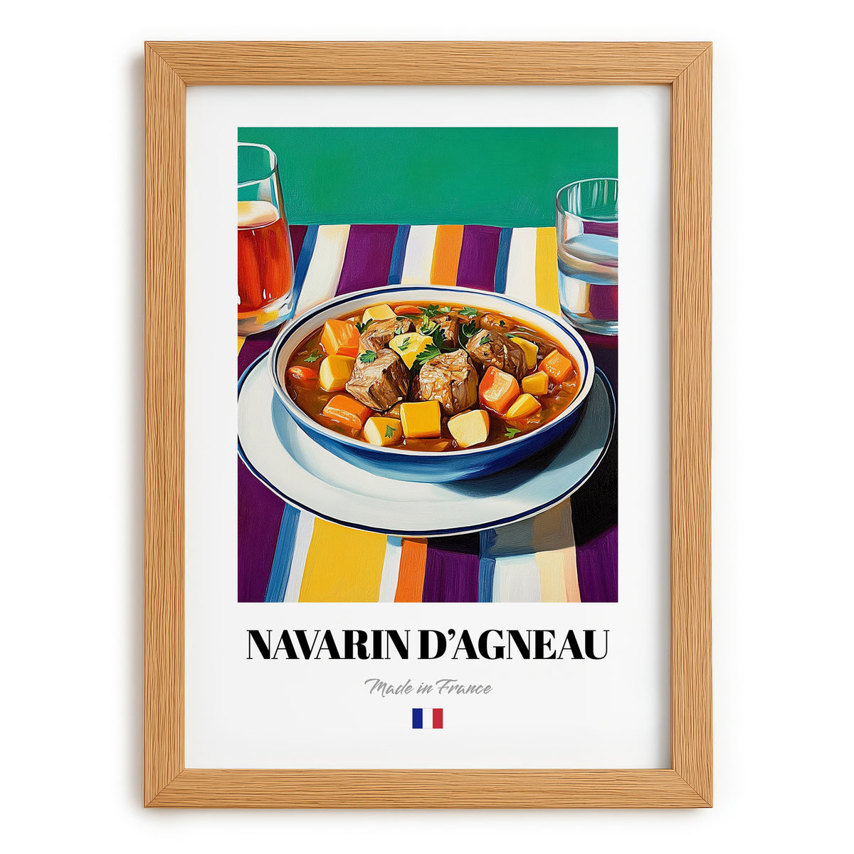 Navarin d’Agneau – Colorful Oil Painting, French Food Poster, set in oak frame