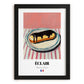 Éclair – on Striped Tablecloth, French French Pastry Still Life, in sleek black frame
