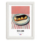 Éclair – on Striped Tablecloth, French French Pastry Still Life, placed in minimal white frame