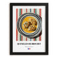 Quenelles de Brochet – on Striped Tablecloth, French Food Painting, in sleek black frame