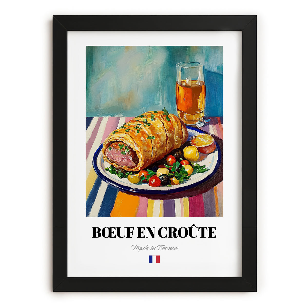 Bœuf en Croûte – Art, French Food Still Life, in sleek black frame