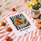 Spanakopita – on Striped Tablecloth, Greek Pastry Still Life, unframed on coastal sand