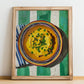 Fava – on Striped Tablecloth, Greek Food Wall Decor, no-text version framed in wood