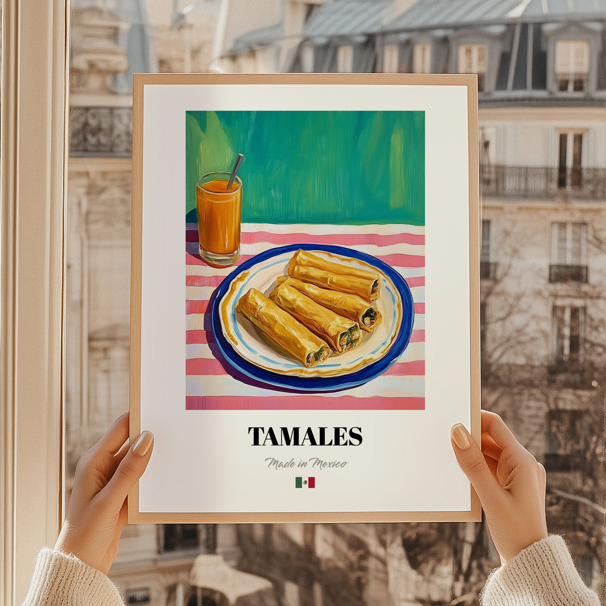 Tamales – Art, Mexican Food Still Life, styled in a charming Paris street view