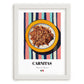 Carnitas – on Striped Tablecloth, Mexican Food Illustration, placed in minimal white frame