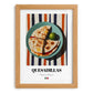 Quesadillas – on Striped Tablecloth, Mexican Cheese Wall Art, set in oak frame