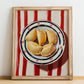 Pierogi – on Striped Tablecloth, Polish Pastry Painting, no-text version framed in wood