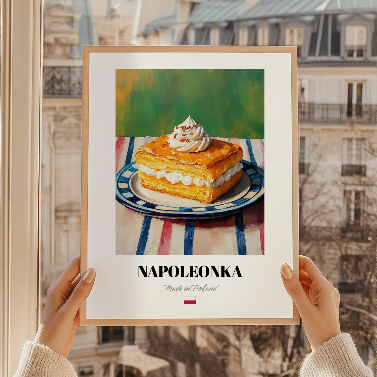Kremówka (Napoleonka) – Oil Painting, Polish Dessert Wall Poster, styled in a charming Paris street view