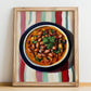 Feijoada à Transmontana – on Striped Tablecloth, Portuguese Food Print, no-text version framed in wood