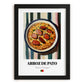 Arroz de Pato – on Striped Tablecloth, Portuguese Food Art, in sleek black frame