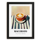 Macchiato – on Striped Tablecloth, Italian Coffee Print, in sleek black frame