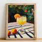 Agua De Valencia – Spanish Garden Café Scene, Spanish Cocktail Still Life, no-text version framed in wood