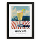 French 75 – French Seaside Scene, French Cocktail Wall Decor, in sleek black frame