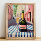 Champagne – French Street Café Scene, French Sparkling Wine Still Life, no-text version framed in wood