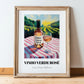 Vinho Verde Rosé – Portuguese Hilltop Café Scene, Portuguese Wine Illustration, in wooden frame leaning on the floor