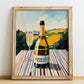 Espumante Bairrada – Portuguese Hilltop Table Scene, Portuguese Sparkling Wine Illustration, no-text version framed in wood