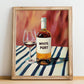 White Port – on Striped Tablecloth, Portuguese Dessert Wine Poster, no-text version framed in wood