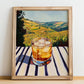 Porto Tónico – Portuguese Hilltop Table Scene, Portuguese Cocktail Wall Decor, no-text version framed in wood