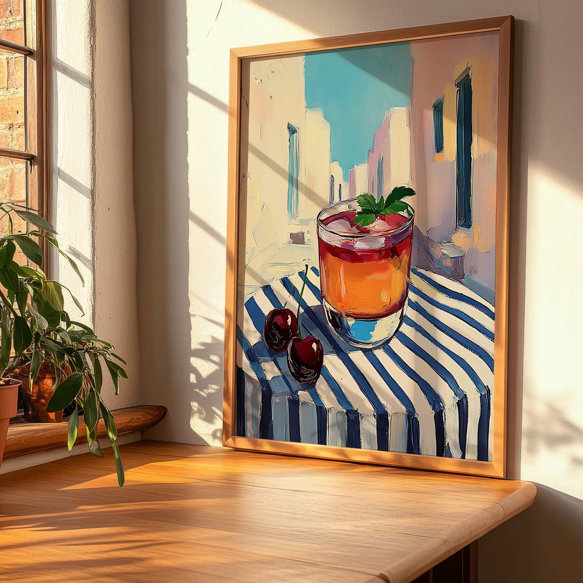 Visinada – Greek Urban Café Scene, Greek Beverage Wall Decor, clean layout with no caption