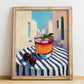 Visinada – Greek Urban Café Scene, Greek Beverage Wall Decor, no-text version framed in wood