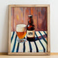 American Pale Ale (APA) – on Striped Tablecloth, American Beer Illustration, no-text version framed in wood