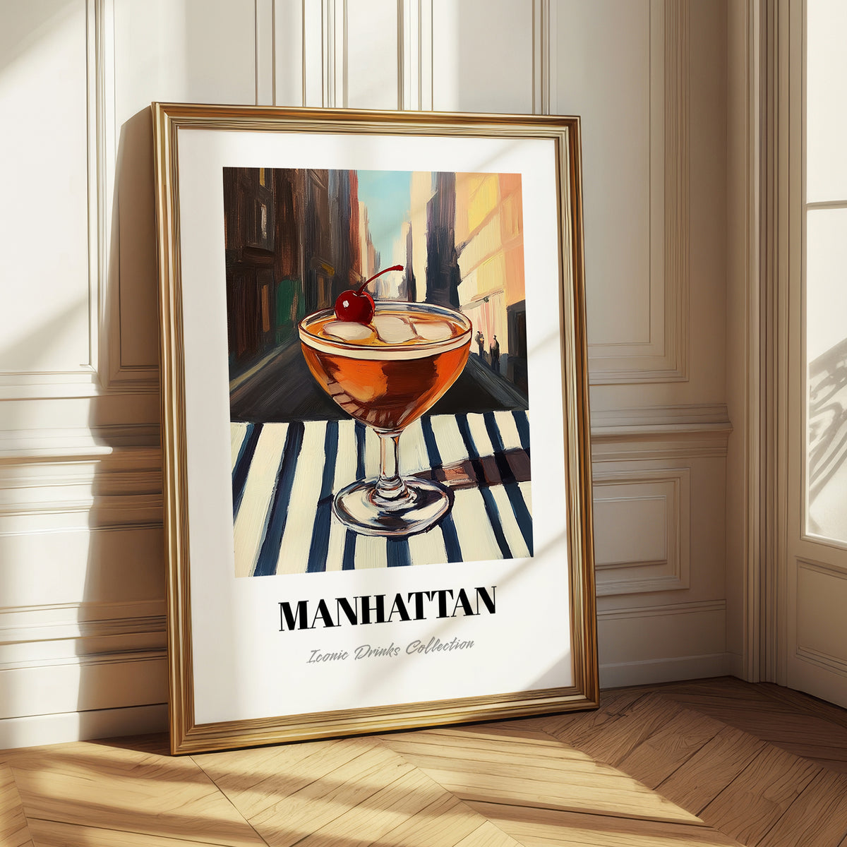 Manhattan – American Street Café Scene, American Cocktail Wall Illustration