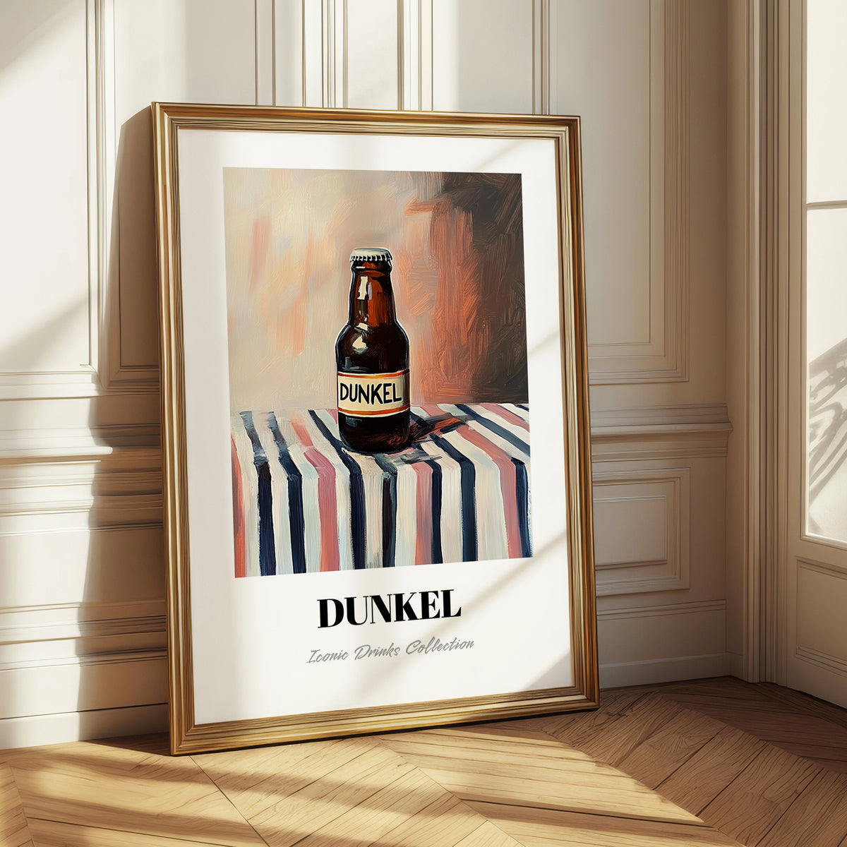 Dunkel – on Striped Tablecloth, German Beer Wall Decor