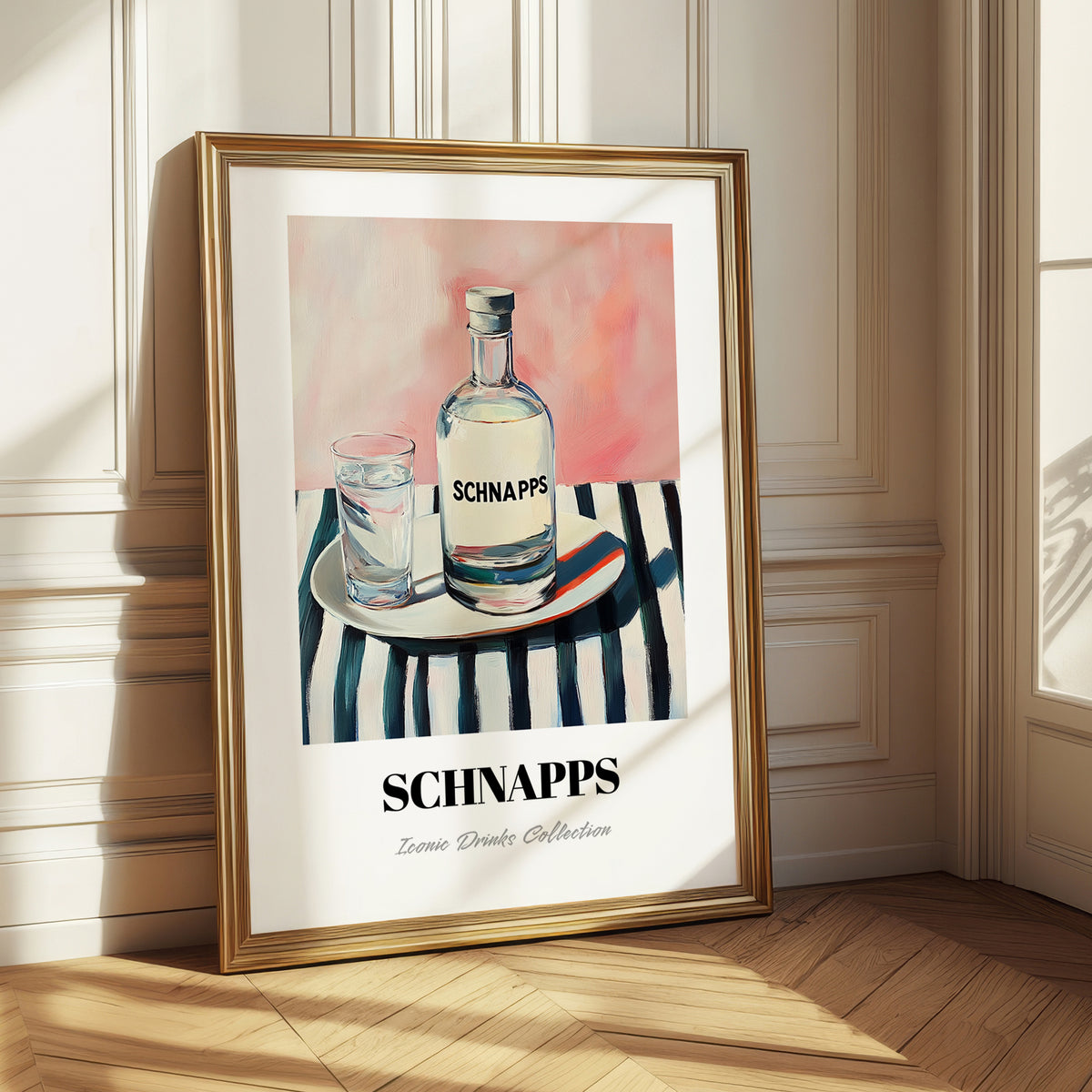 Schnapps – on Striped Tablecloth, German Spirit Painting