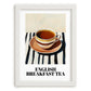 English Breakfast Tea – on Striped Tablecloth, English Tea Still Life, placed in minimal white frame