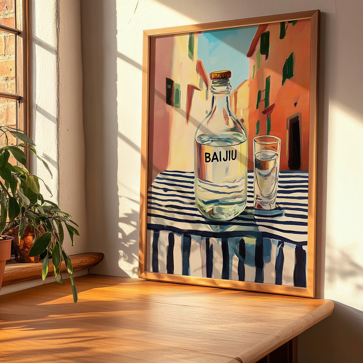 Pu-erh Tea – Chinese Urban Café Scene, Chinese Tea Poster, clean layout with no caption