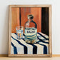 Pu-erh Tea – on Striped Tablecloth, Chinese Spirit Painting, no-text version framed in wood