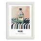 Soju – on Striped Tablecloth, Korean Spirit Painting, placed in minimal white frame