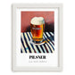 Pilsner – on Striped Tablecloth, Czech Beer Print, placed in minimal white frame