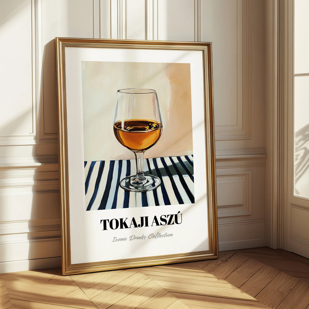Tokaji Aszú – on Striped Tablecloth, Hungarian Spirit Illustration