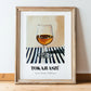 Tokaji Aszú – on Striped Tablecloth, Hungarian Spirit Illustration, in wooden frame leaning on the floor