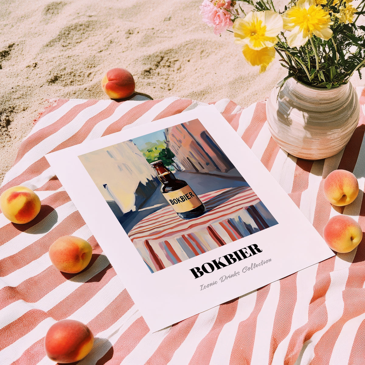 Bokbier – Dutch Street Café Scene, Dutch Beer Still Life, unframed on coastal sand