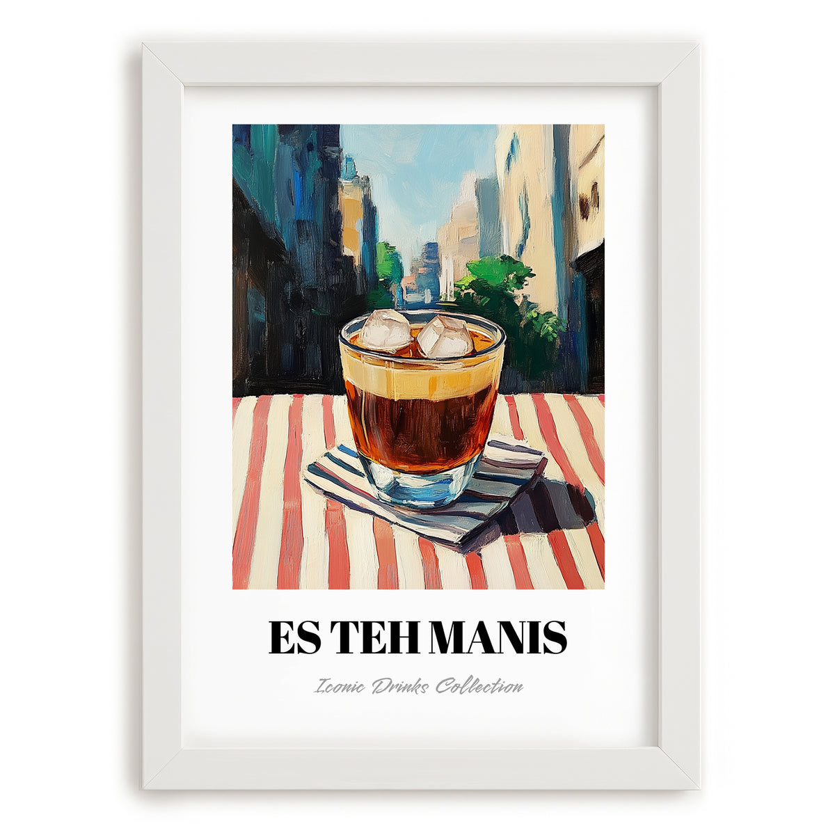 Es Teh Manis – Indonesian Café on the Corner, Indonesian Tea Painting, placed in minimal white frame