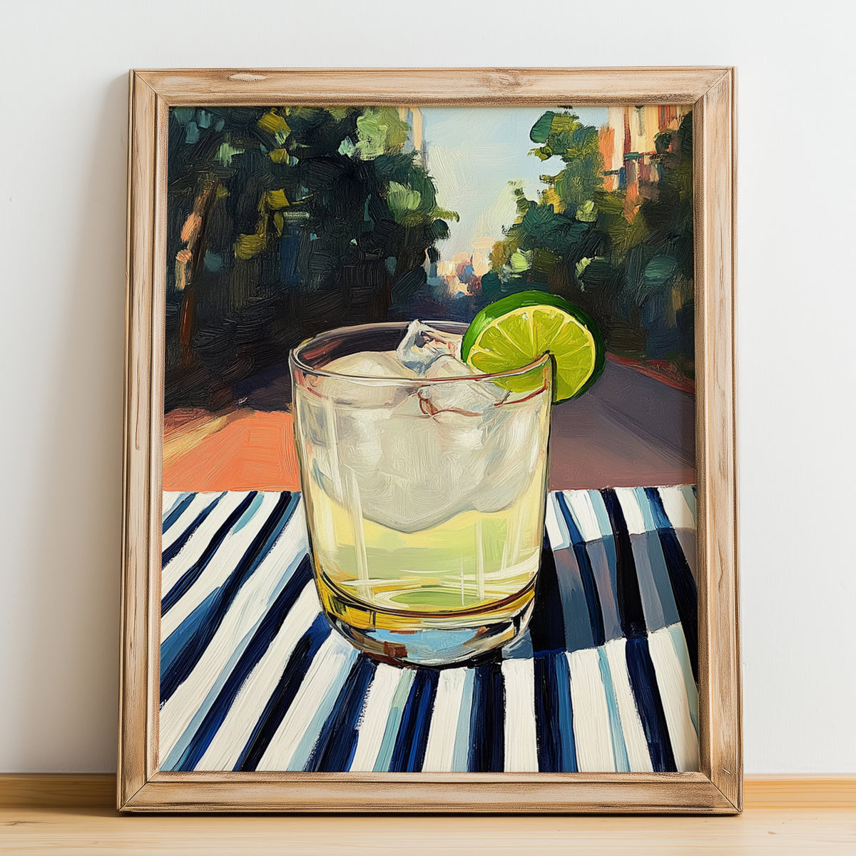 Gin And Tonic – English Outdoor Café Scene, English Spirit Wall Decor, no-text version framed in wood