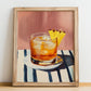 Mezcal – on Striped Tablecloth, Mexican Spirit Wall Poster, no-text version framed in wood