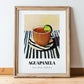Aguapanela – on Striped Tablecloth, Colombian Beverage Painting, in wooden frame leaning on the floor