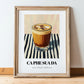 Cà Phê Sữa Đá – on Striped Tablecloth, Vietnamese Beverage Poster, in wooden frame leaning on the floor
