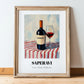 Saperavi – on Striped Tablecloth, Georgian Spirit Poster, in wooden frame leaning on the floor