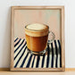 Teh Tarik – on Striped Tablecloth, Malaysian Tea Painting, no-text version framed in wood