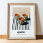 Qahwa – on Striped Tablecloth, Saudi Beverage Wall Decor, in wooden frame leaning on the floor