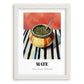 Maté – on Striped Tablecloth, Uruguayan Cocktail Painting, placed in minimal white frame