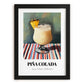 Piña Colada – on Striped Tablecloth, Puerto Rican Cocktail Wall Painting, in sleek black frame