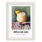 Piña Colada – on Striped Tablecloth, Puerto Rican Cocktail Wall Painting, placed in minimal white frame