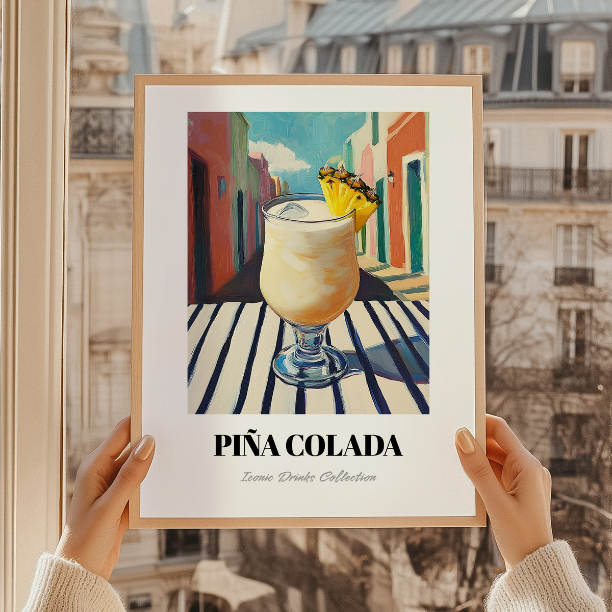 Piña Colada – Puerto Rican Urban Café Scene, Puerto Rican Spirit Wall Painting, styled in a charming Paris street view